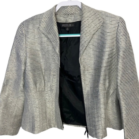 Lafayette 148 Women Gray Black  Metallic Shimmer Zipper Front Jacket Blazer - Picture 10 of 12